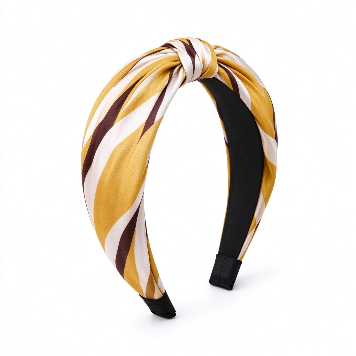 Yellow Brown Striped Knotted Wide Hair Band