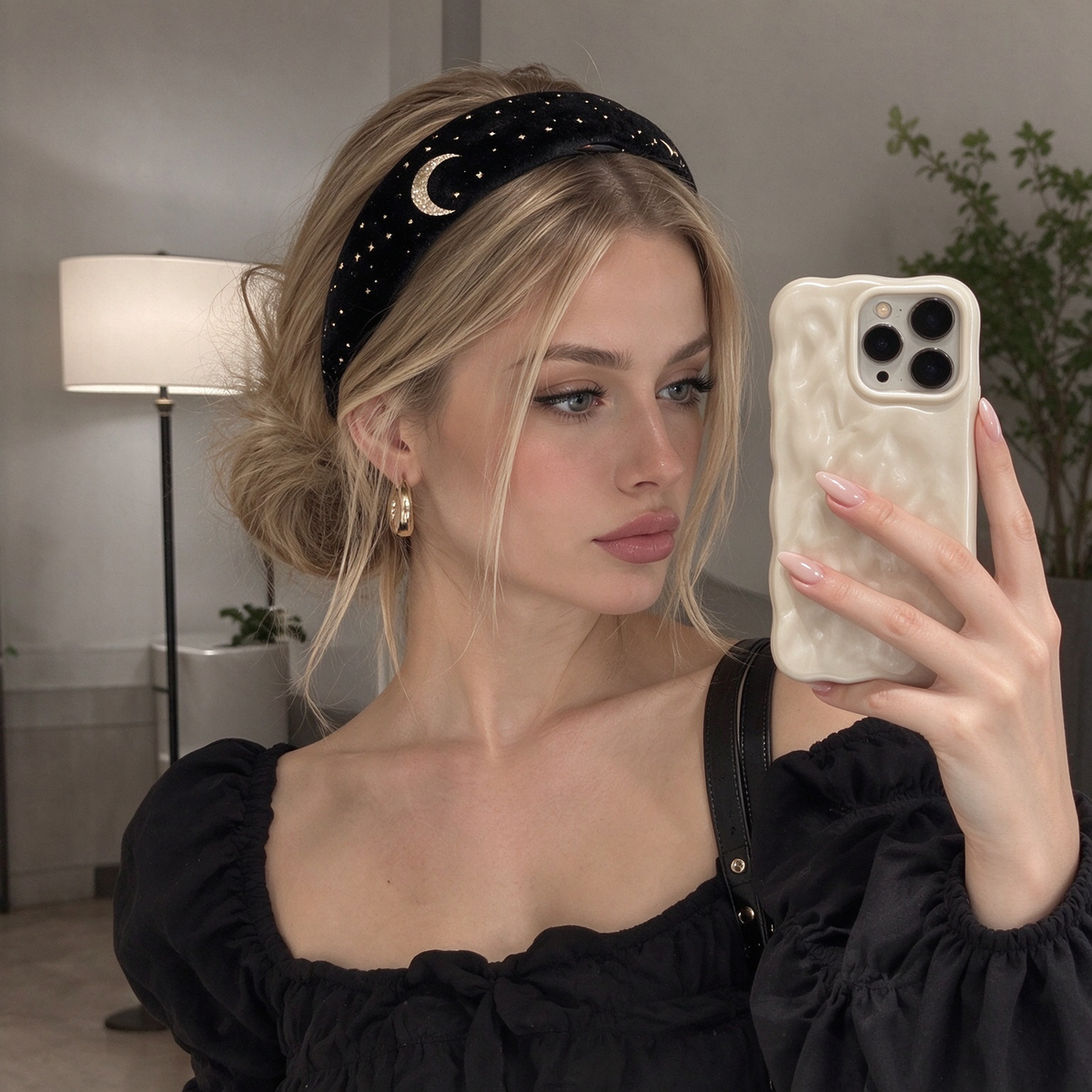 Black Velvet Gold Moon Star Thin Hair Band