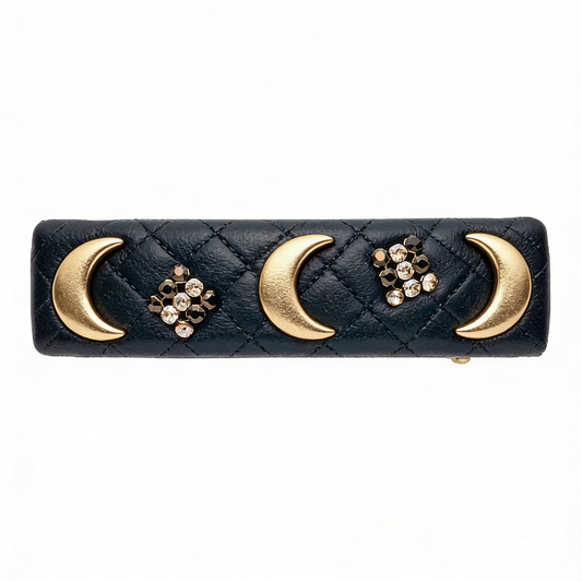 Black Quilted Faux Leather Hair Barrette