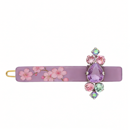 Purple Cherry Blossom Teardrop Crystal Decor Hair Clip