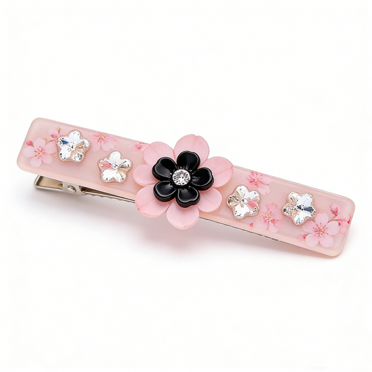 Pink Sakura Print Hair Barrette