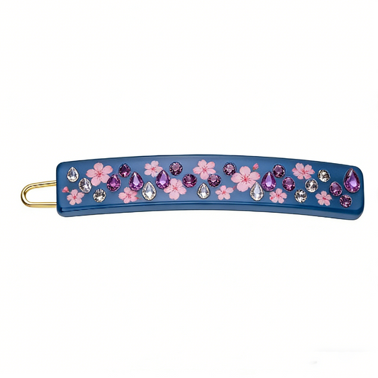 Dark Blue Cherry Blossom Rhinestone Point Hair Clip
