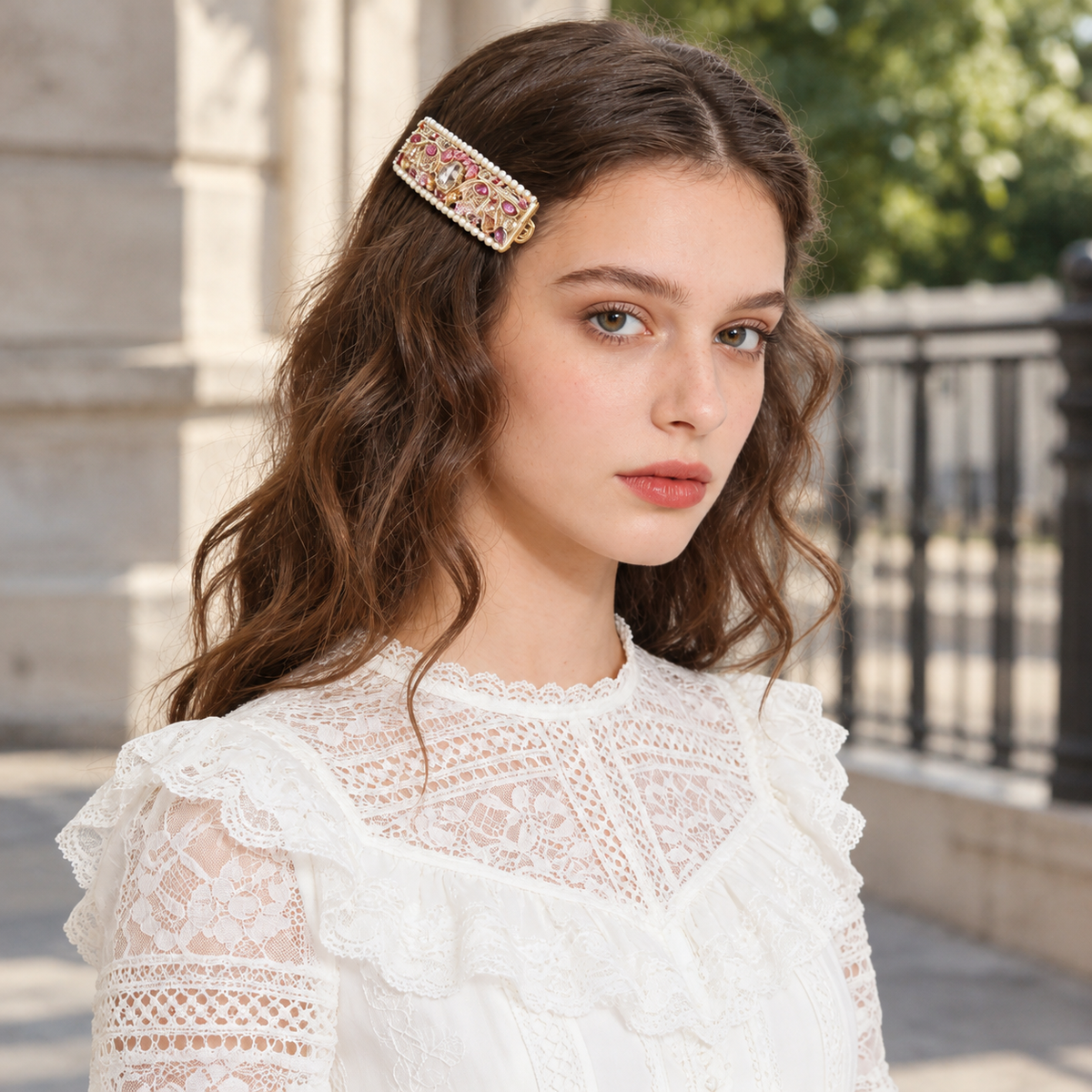 Gold Filigree Vintage Gemstone Hair Barrette