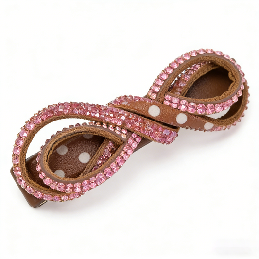 Brown Polka Dot Faux Leather Bow Hair Barrette