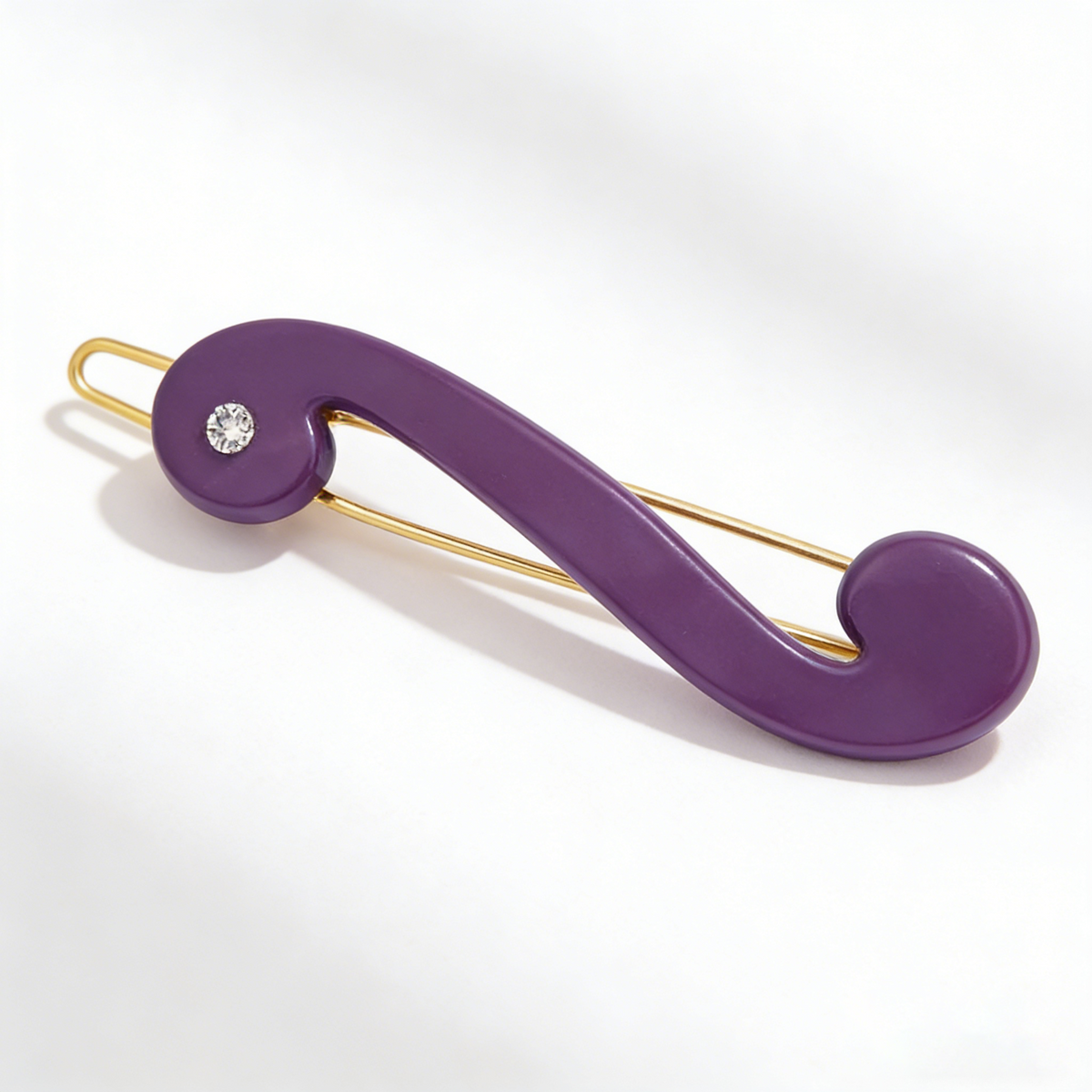 Purple S Curved Acetate Hair Clip with Single Rhinestone