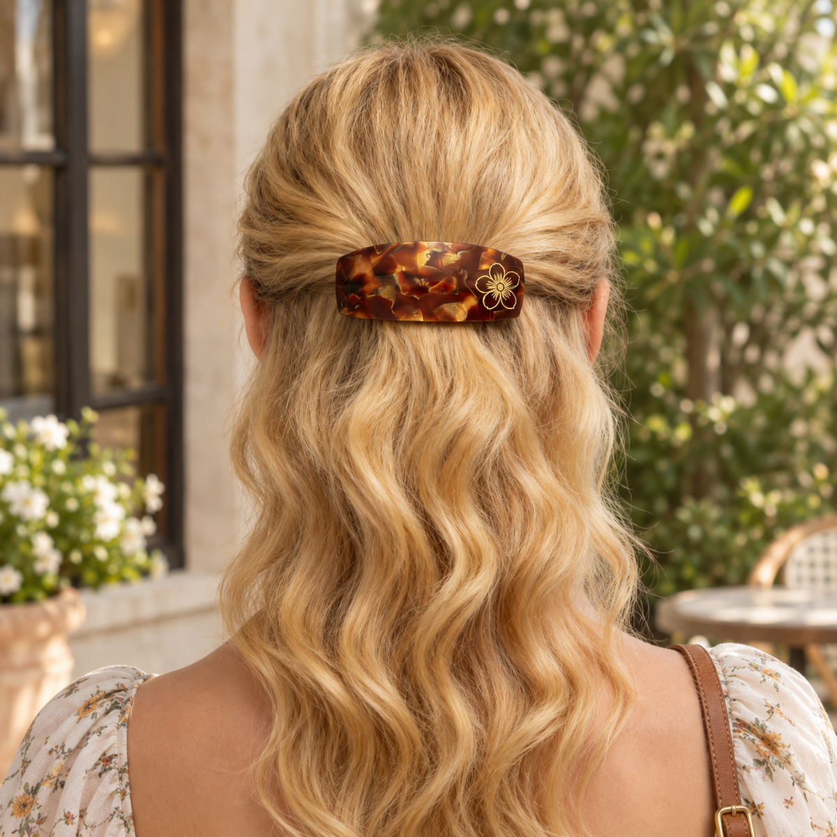 Amber Tortoiseshell Gold Foil Sakura Hair Barrette