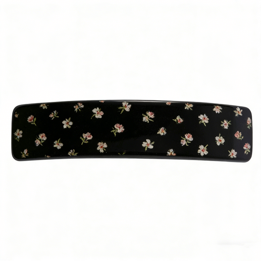 Black Base Ditsy Floral Long Hair Barrette