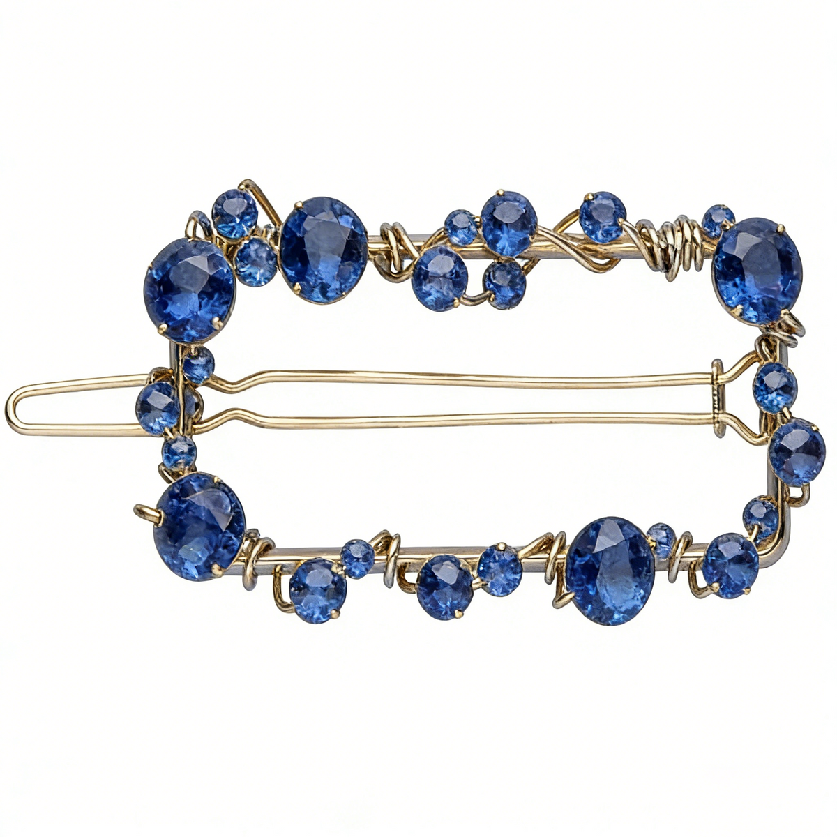 Blue Multi Gemstone Wire Wrapped Square Hair Clip