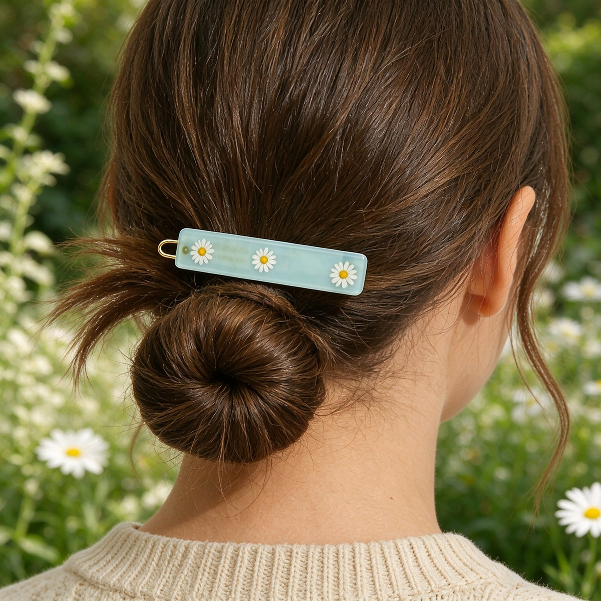 Light Mint Green Daisy Flower Bar Hair Clip