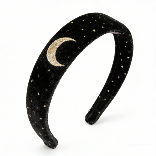 Black Velvet Gold Moon Star Thin Hair Band