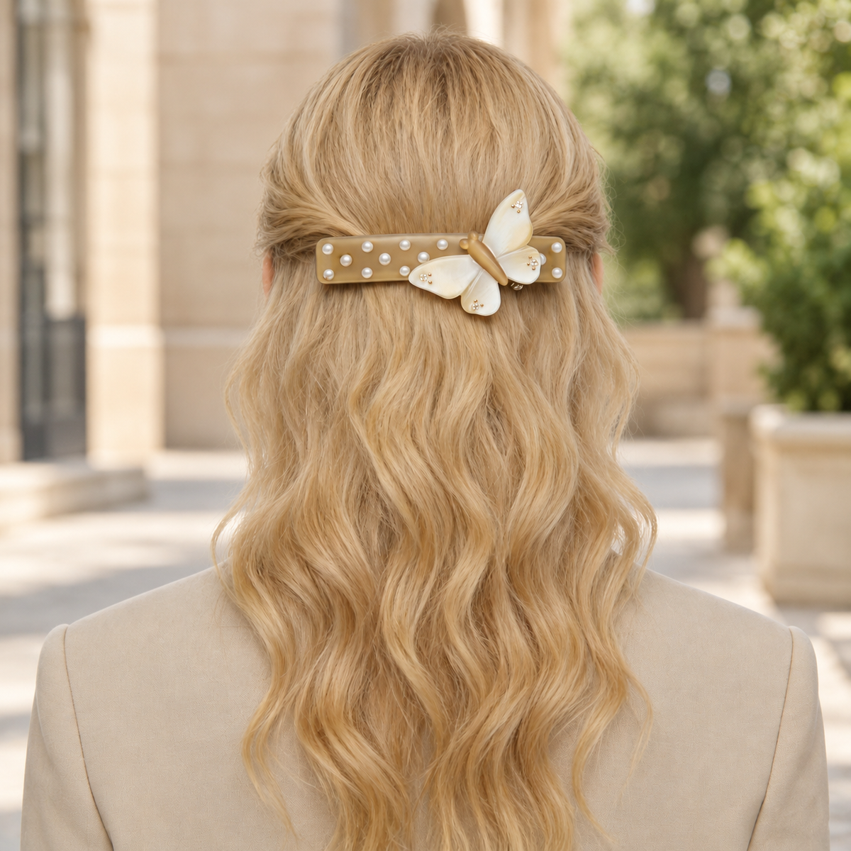 Taupe Acetate Butterfly Hair Barrette