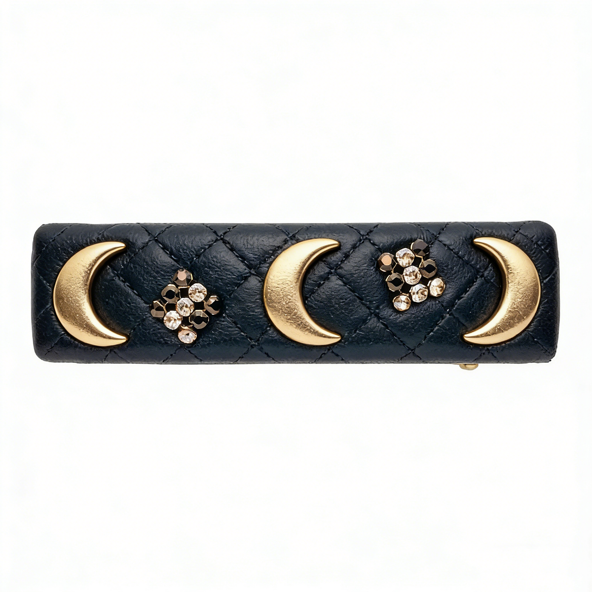 Black Quilted Faux Leather Hair Barrette