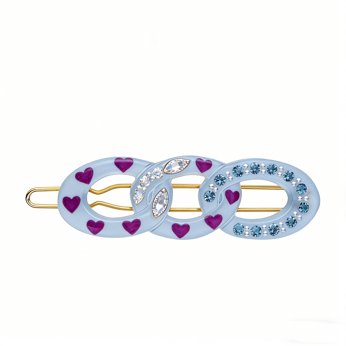Light Blue Interlinked Oval Heart Rhinestone Hair Clip