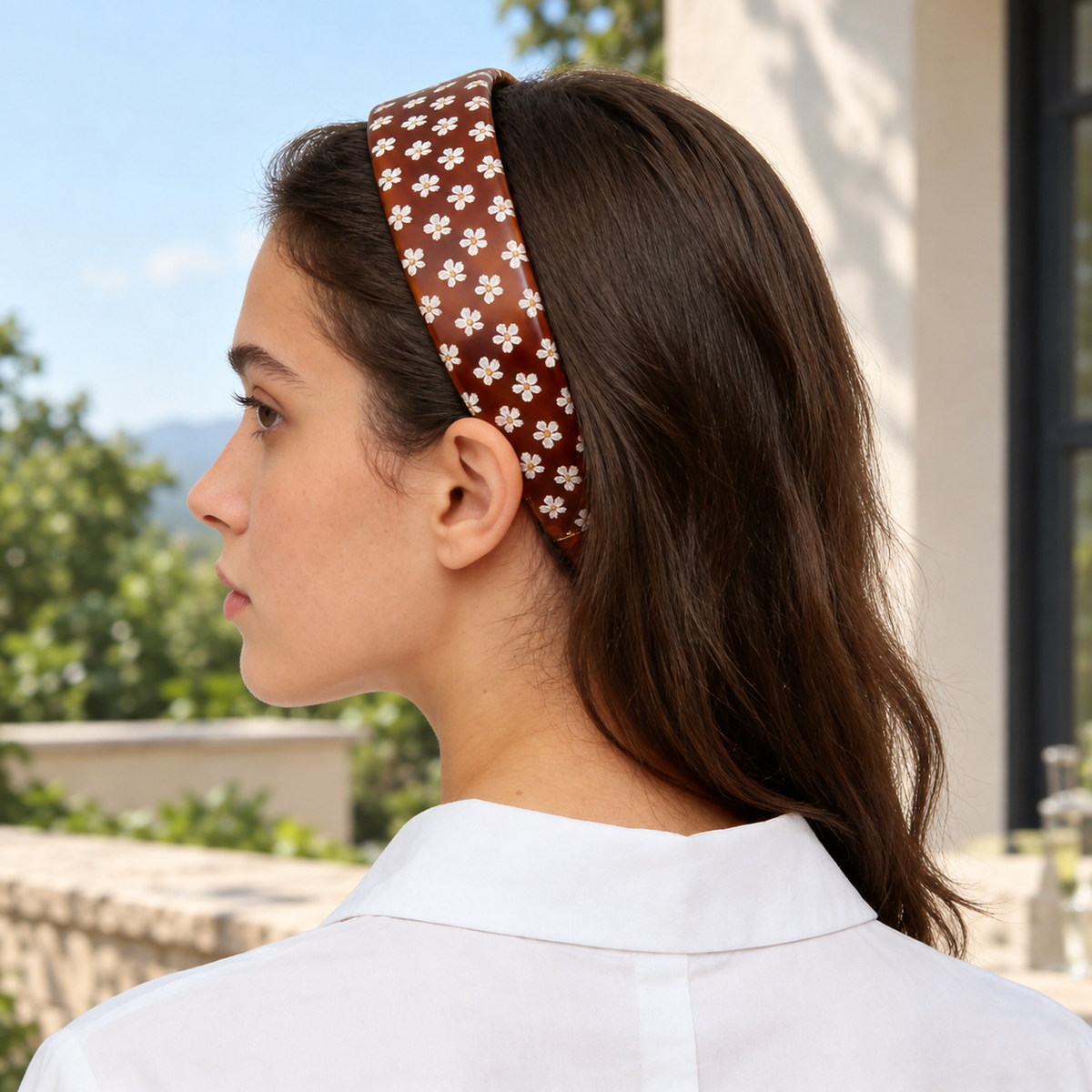 Tortoiseshell White Daisy Wide Headband