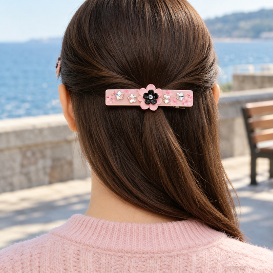 Pink Sakura Print Hair Barrette