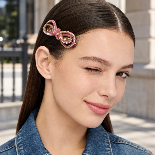 Brown Polka Dot Faux Leather Bow Hair Barrette