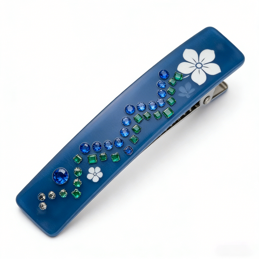 Deep Blue Floral Print Hair Barrette