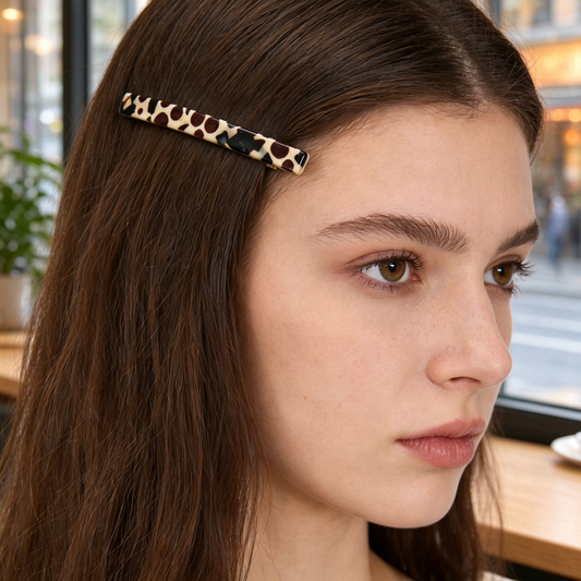 Tortoiseshell Spot Long Thin Hair Barrette