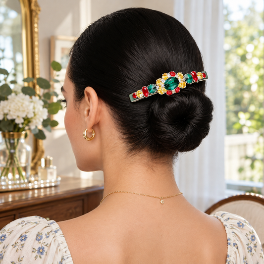 Vintage Jewel Tone Crystal Hair Barrette