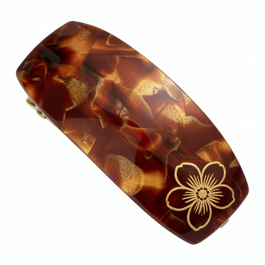 Amber Tortoiseshell Gold Foil Sakura Hair Barrette