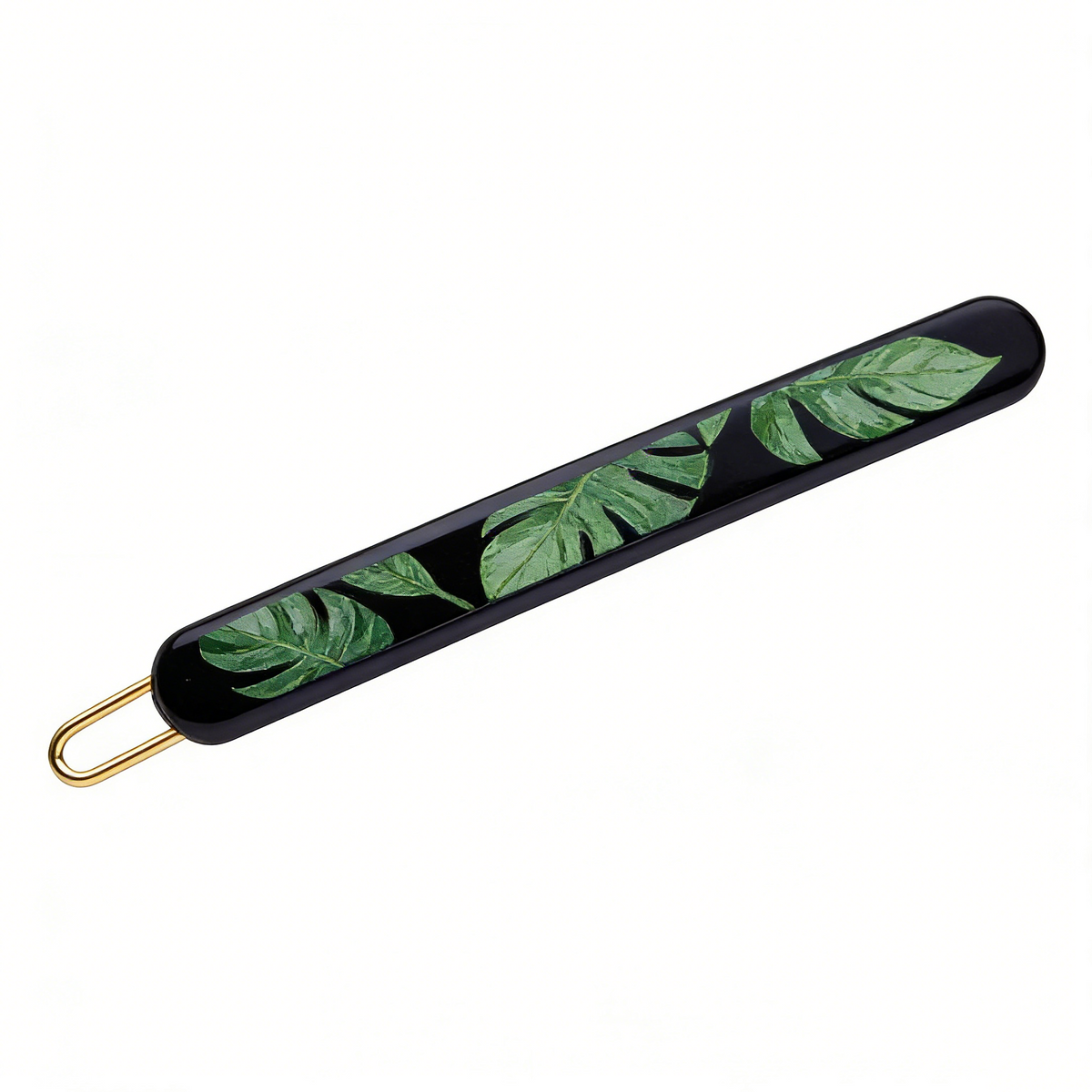 Black Monstera Leaf Print Long Hair Clip