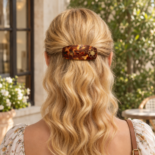 Amber Tortoiseshell Gold Foil Sakura Hair Barrette