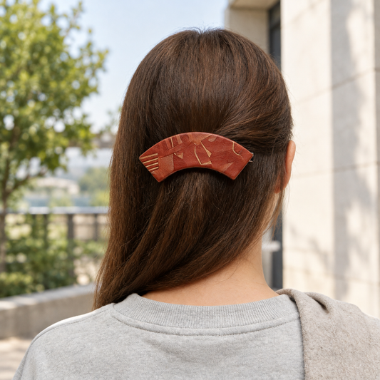 Rust Brown Leather Texture Curved Banana Barrette
