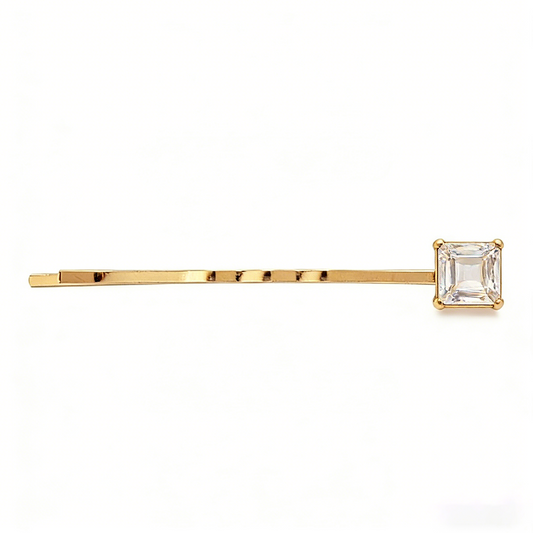 Gold Square Crystal Bobby Hair Clip
