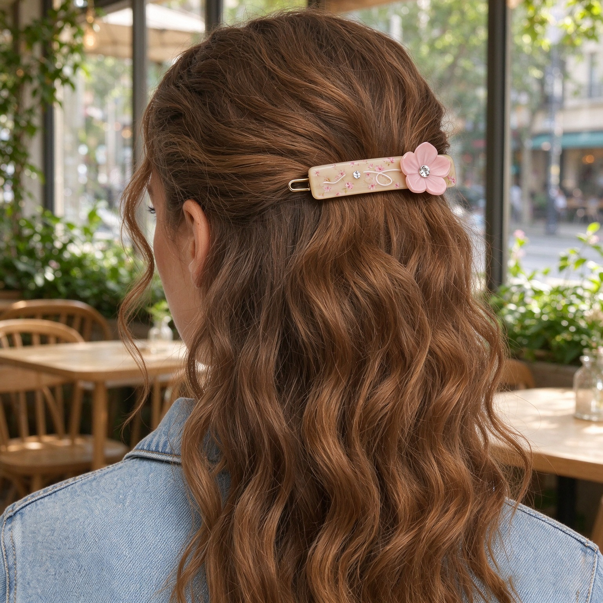 Beige Cherry Blossom Floral Point Hair Clip