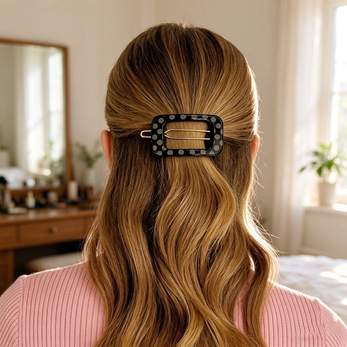 Black Grey Polka Dot Hollow Rectangle Hair Clip