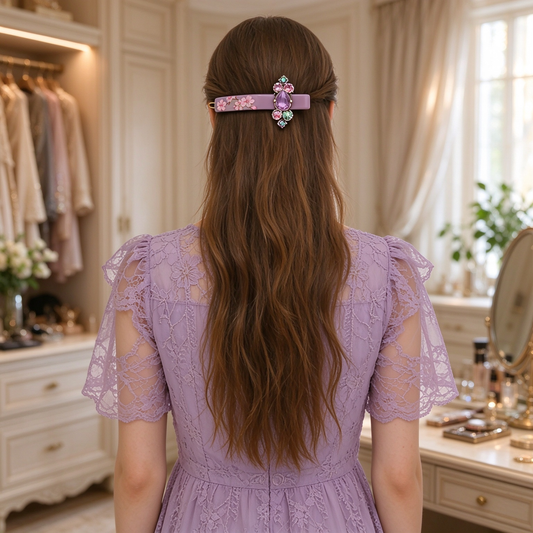 Purple Cherry Blossom Teardrop Crystal Decor Hair Clip