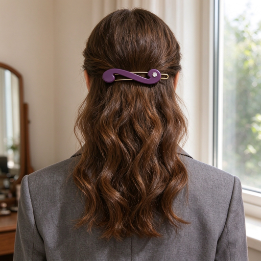 Purple S Curved Acetate Hair Clip with Single Rhinestone