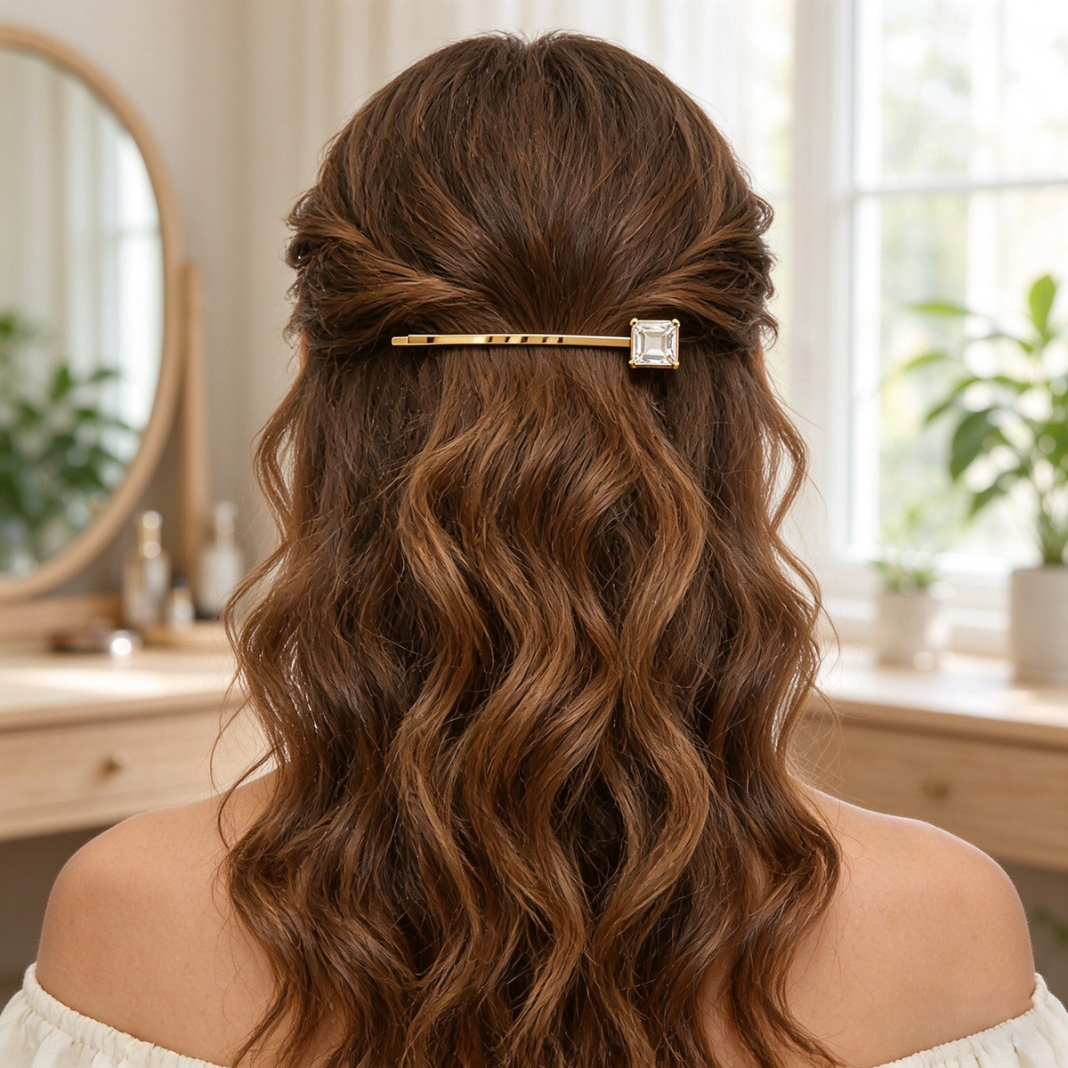 Gold Square Crystal Bobby Hair Clip