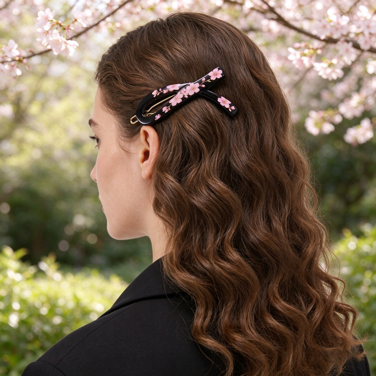Black Cherry Blossom Twisted Shape Hair Clip