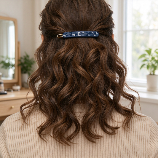 Navy Geometric Triangle Patter Hair Clip